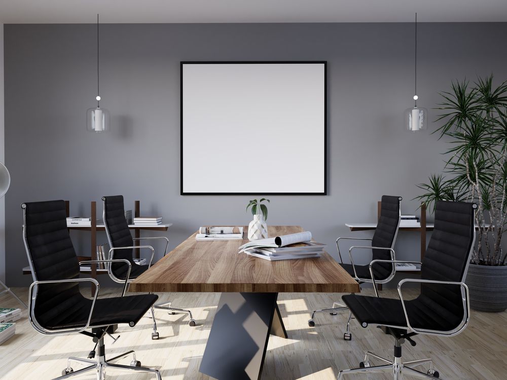 Renovated conference room with long table